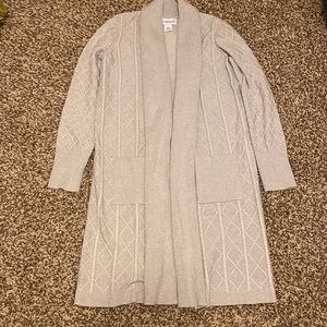 Peck & Peck Light Gray Cable-Knit Long Cardigan